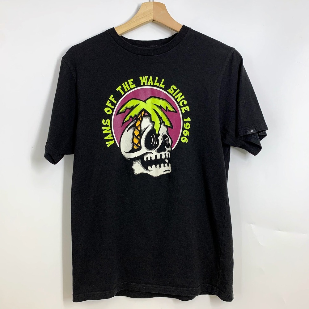 Vans Off The Wall Skull Graphic T Shirt Black Kids XL (14+) Palm Tree